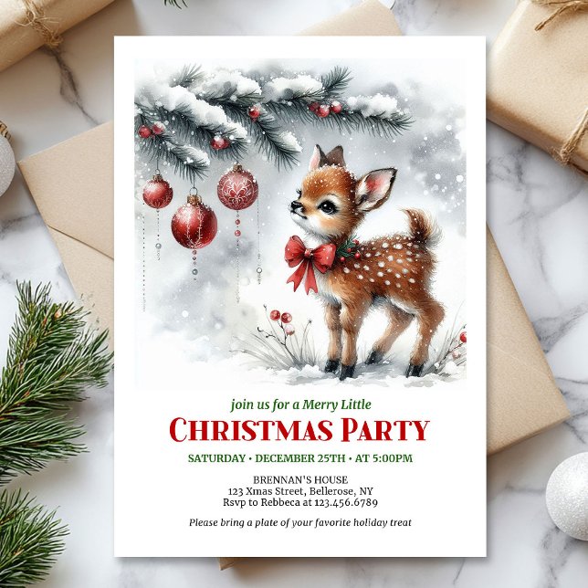  mysig julinbjudan för barn med skogsdjur som kan  inbjudningar (Cozy woodland deer Christmas kids invite printable card)