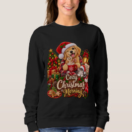 mysig julmorgon Nostalgisk hund och katt vinter T Shirt