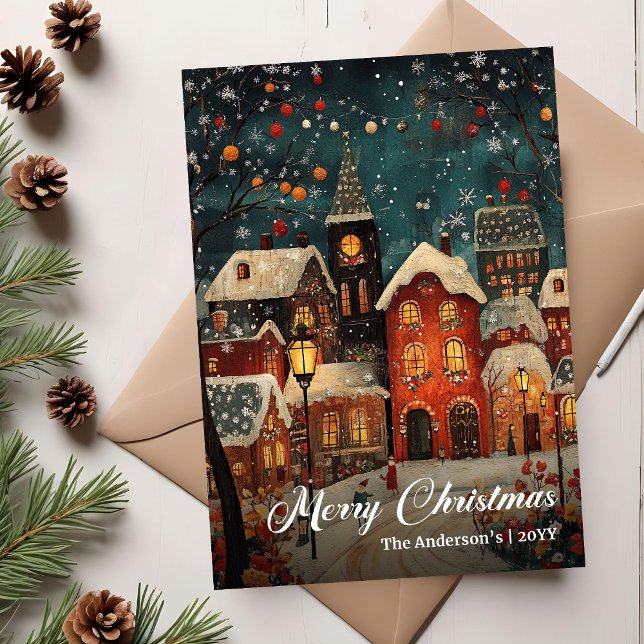  mysig julscen säsongs kort (Cozy old fashioned Christmas scene seasonal card)