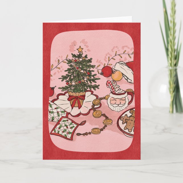  mysig julscen vattenfärgshögtidskort kort (Framsida)