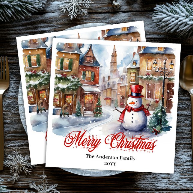  mysig julstämning servett akvarell festlig charm (Cozy holiday scene napkin watercolor festive charm

)