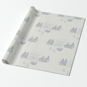 mysig julstuga i New England med festliga renar Presentpapper