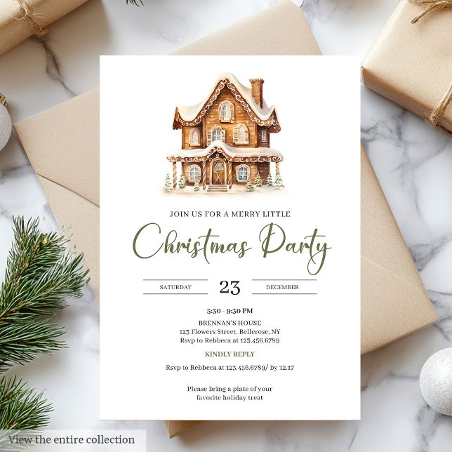  mysig julstugadel gjutjärnshus julfest inbjudningar (Cozy gingerbread house earthy Christmas party Invitation)