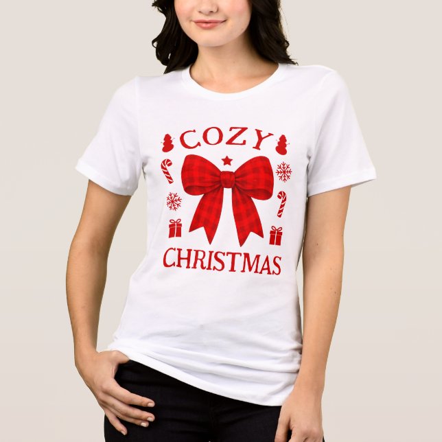  mysig jultröja med rött gingham-band t shirt (Framsida)