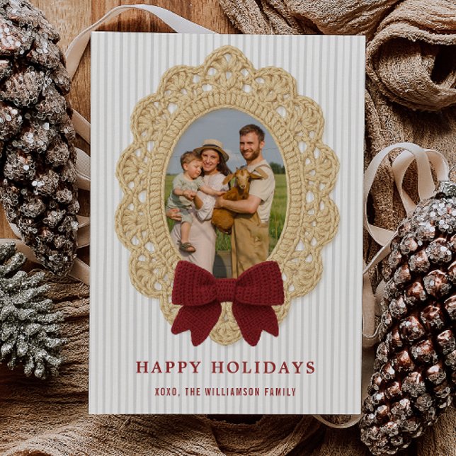  mysig julvirkad ram jul fotokort inbjudningar (Cozy Christmas Crochet Frame Holiday Photo Card)