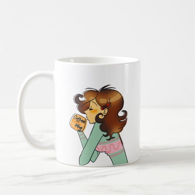  mysig kaffeflicka morgonillustration kaffemugg (Vänster)