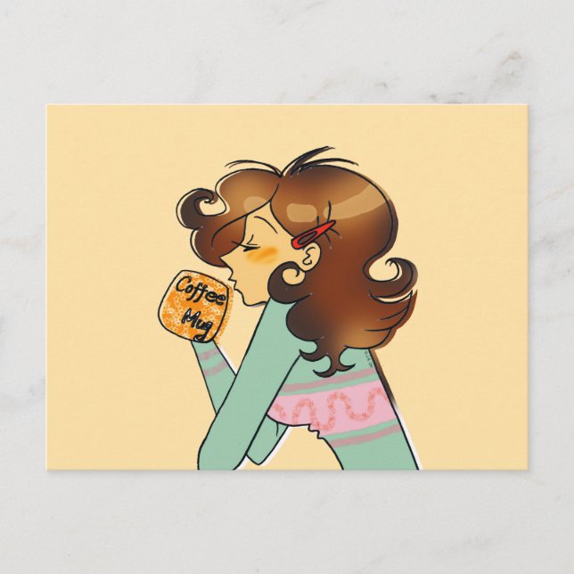  mysig kaffeflicka morgonillustration vykort (Framsida)