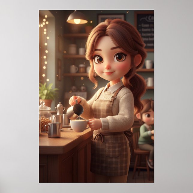  mysig kaffeflicka – Varm kaffeposterskonst Poster (Framsidan)
