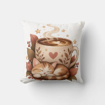 mysig kaffekatt höstkudde