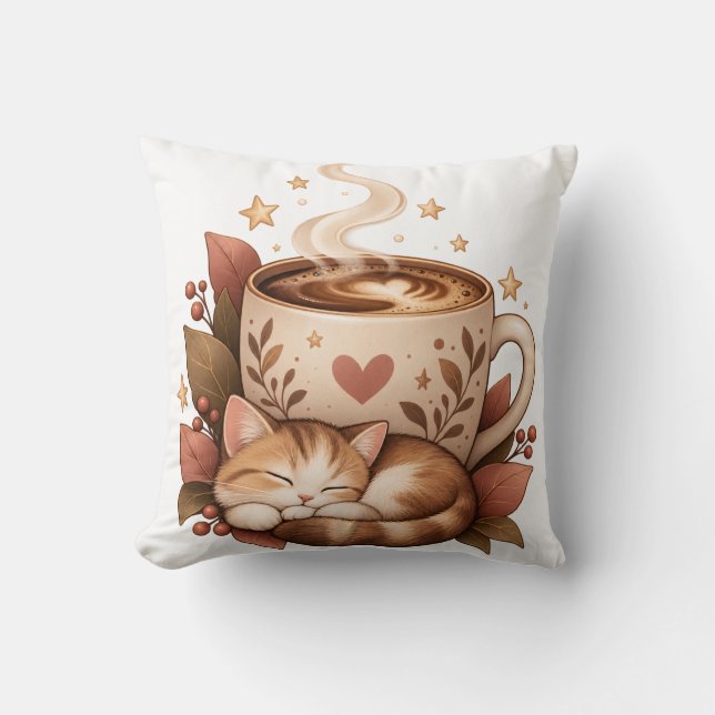 mysig kaffekatt höstkudde kudde (Framsida)