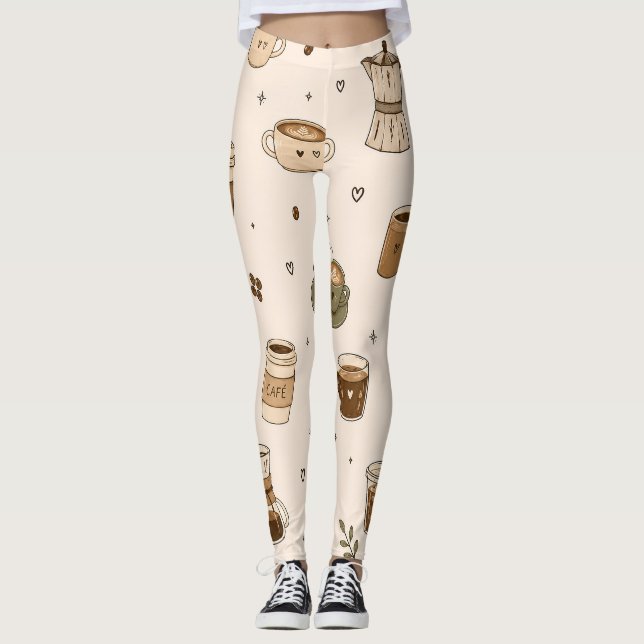  mysig kaffemönster | Söta cafédrycker & Espresso  Leggings (Framsida)