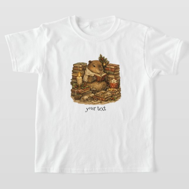 Mysig Kapybara som Läser Böcker Julpresent T Shirt (Laydown)