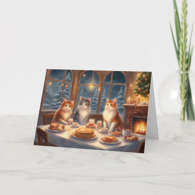  mysig katt julfrukostbordhälsning kort (Framsida)