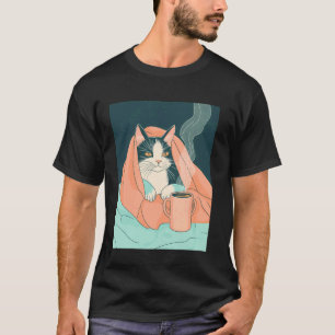 mysig katt med kaffe avkoppling livsstil t shirt
