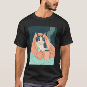 mysig katt med kaffe avkoppling livsstil t shirt