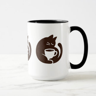 mysig katt och kaffekopp