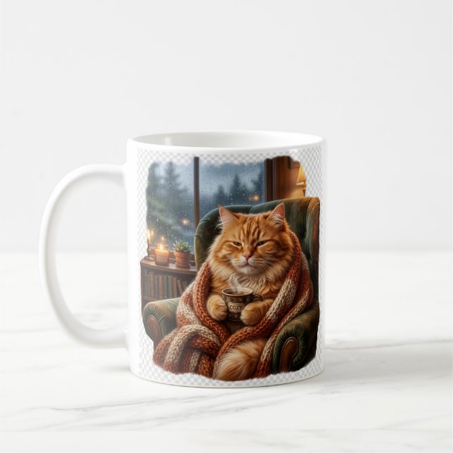  mysig kattillustration med kaffe kaffemugg (Vänster)