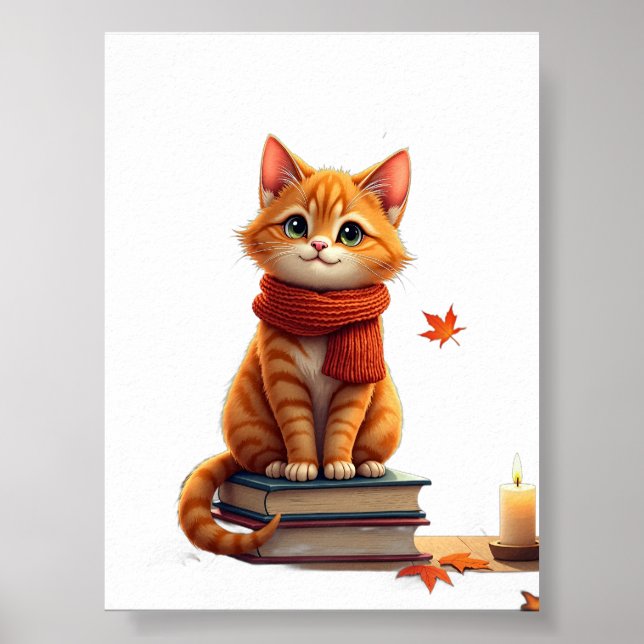  mysig kattläsniche höst akvarellillustration poster (Framsidan)