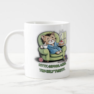 Mysig kattunge med kaffe och tårta – rolig katt Jumbo Mugg