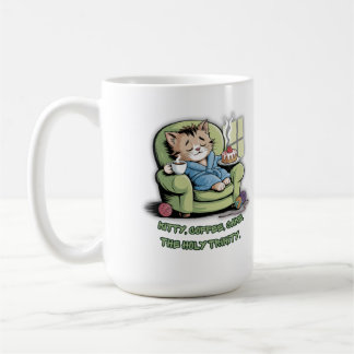  Mysig kattunge med kaffe och tårta – rolig katt Kaffemugg