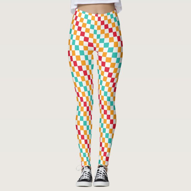mysig klassrums diagonala schackbrädemönster leggings (Framsida)