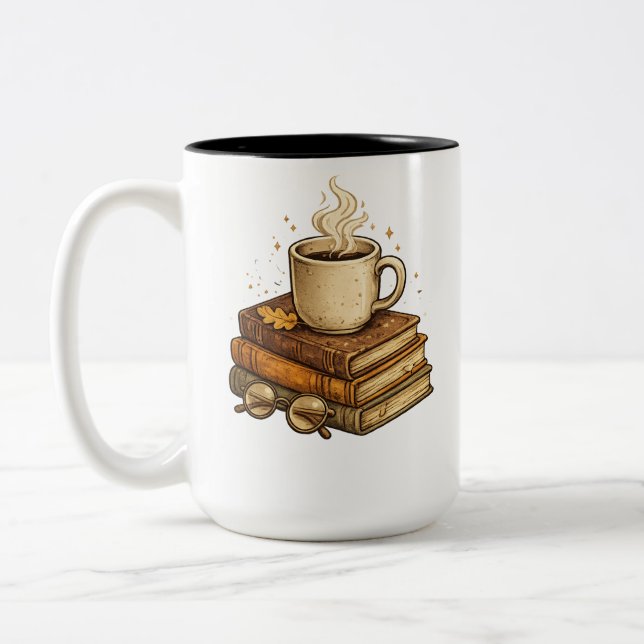  mysig kopp för bokläsning - Böcker och kaffedesig (Vänster)