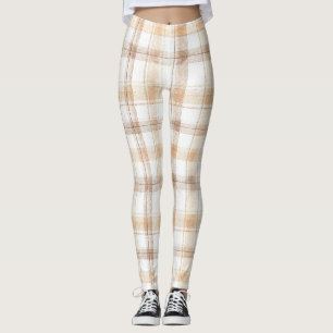 mysig krämbrun rutig randig leggings
