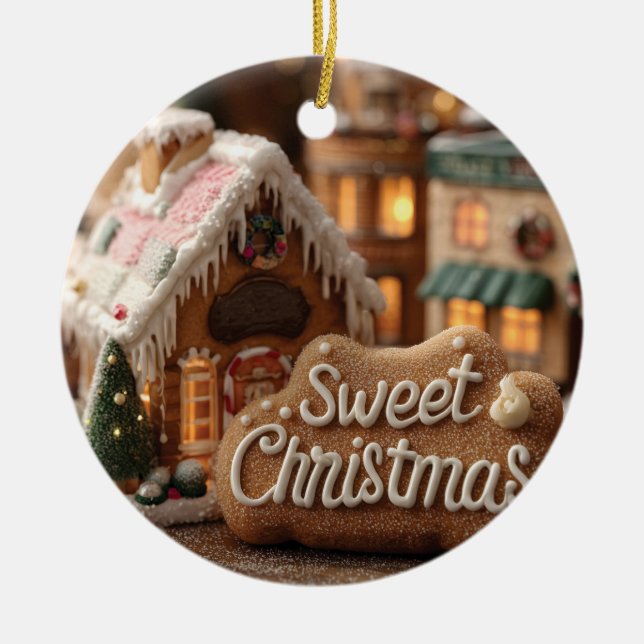  mysig kramgo gingerbreadhus och "Sött jul" Julgransprydnad Keramik (Framsidan)