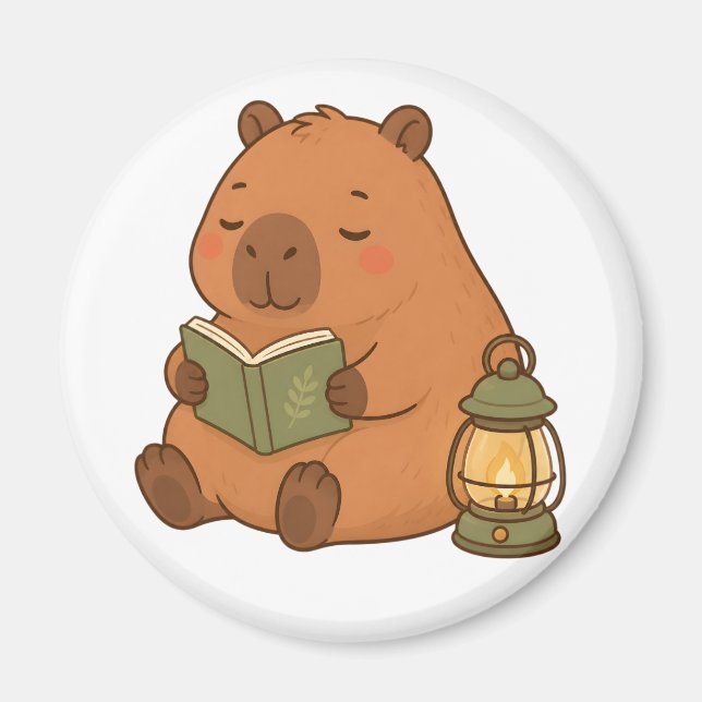  Mysig Läsande Capybara Lykta Kawaii Kylskåpsmagne Magnet (Framsidan)