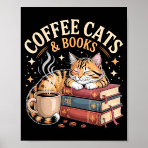 mysig läsande katt kaffe och bokälskare konst poster