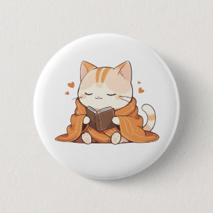  mysig läsande katt Kawaii bokälskare kattunge des Knapp