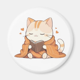  mysig läsande katt Kawaii bokälskare kattunge des Magnet