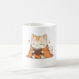  mysig läsande katt Kawaii bokälskare litet kattun Kaffemugg