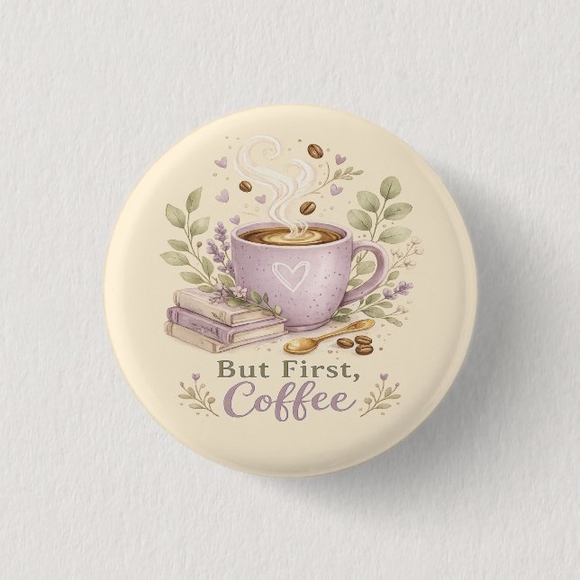  mysig lavendel vattenfärg kaffe knapp (Framsida)