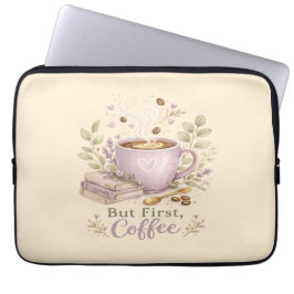mysig lavendel vattenfärg kaffe laptop fodral