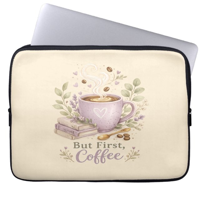 mysig lavendel vattenfärg kaffe laptop fodral (Framsidan)