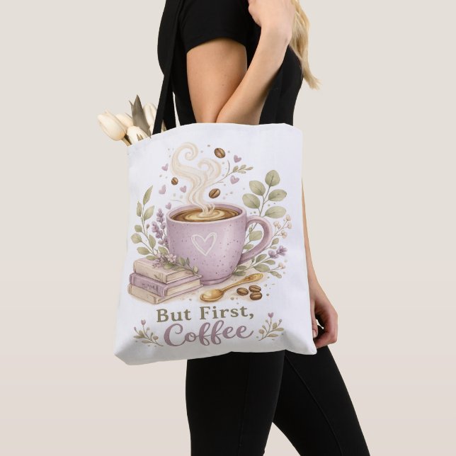 mysig lavendel vattenfärg kaffe tygkasse (Närbild)