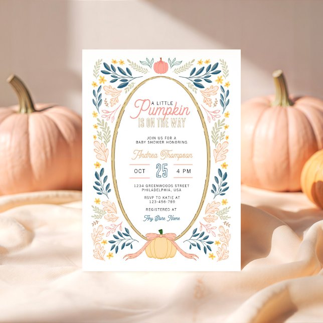  mysig lilla pumpa båge höst blommande baby shower inbjudningar (Skapare uppladdad)
