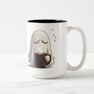 Mysig Liten Spöke som Håller Kaffe Vid Soluppgång Två-Tonad Mugg