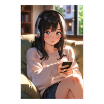 mysig lofi anime tjej hörlurar chill vib estetik