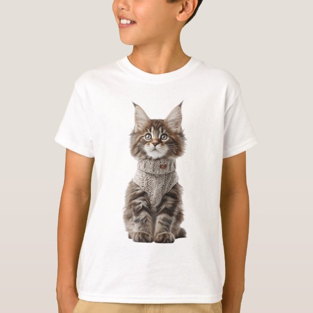  mysig Maine Coon kattunge stickad klänning för ba T Shirt (Framsida)