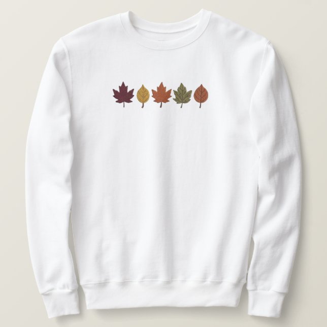  mysig minimalist höstgrafisk t-shirt med höstlöv lång ärmad tröja (Design framsida)