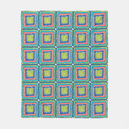 Mysig modern retro limeblå granny square Fleecefilt