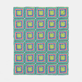Mysig modern retro limeblå granny square Fleecefilt