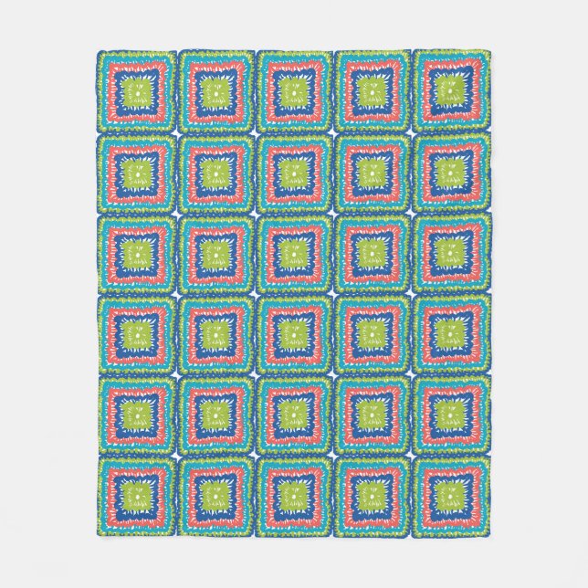  Mysig modern retro limeblå granny square  Fleecefilt (Framsidan)