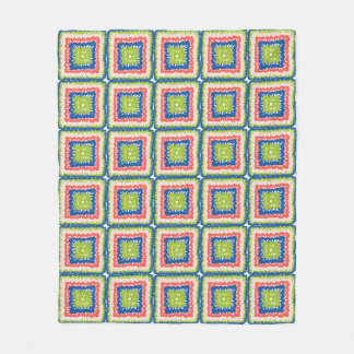 mysig modern retro turkos korallgrannysquare fleecefilt