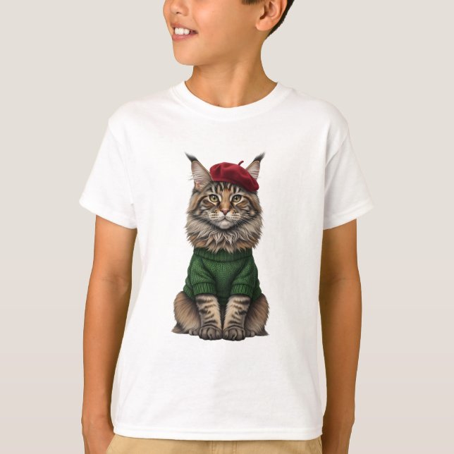  mysig mössa Maine Coon Katt Barn T Shirt (Framsida)