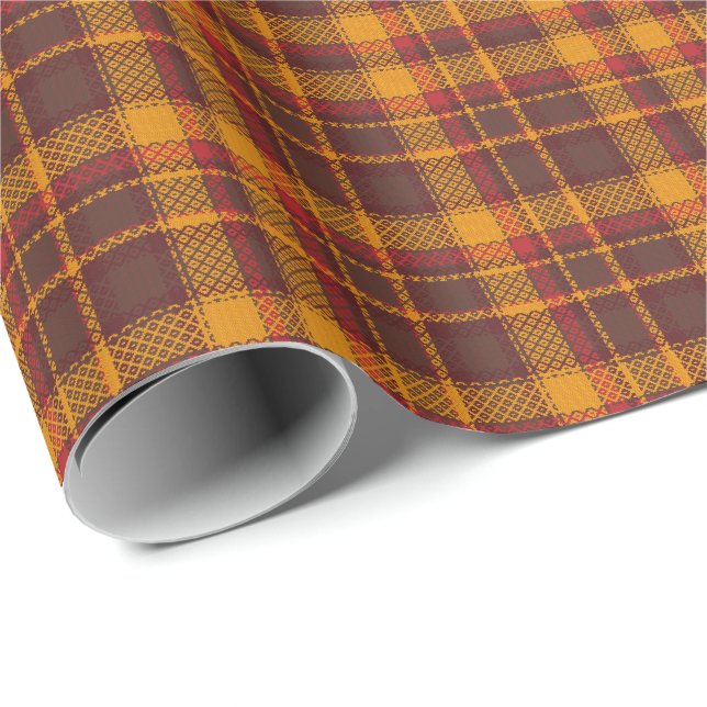  mysig Mustardgul och Rostfärgad Rutmönsterdesign Presentpapper (Rullad Hörn)
