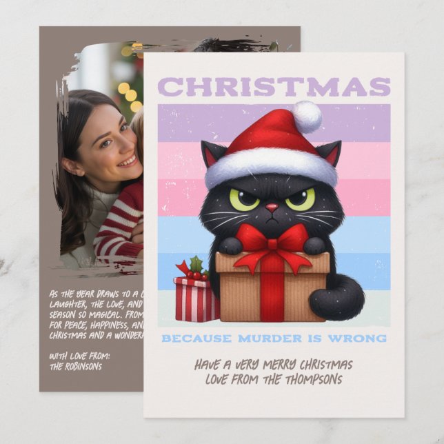  mysig neutral rolig katt retro jul foto julkort (Fram/baksida)