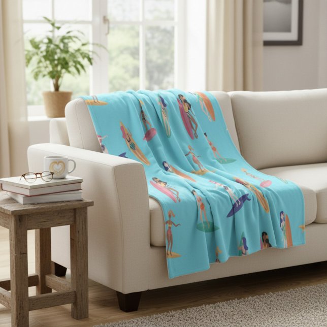 mysig Ocean Surfar Tjej Inspirerad Fleecefilt (Skapare uppladdad)